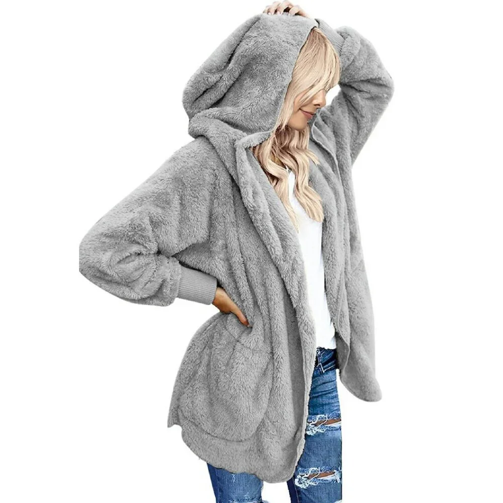 Oversized Sherpa Fleece Jacket Long Cardigan with Pockets Plus Size